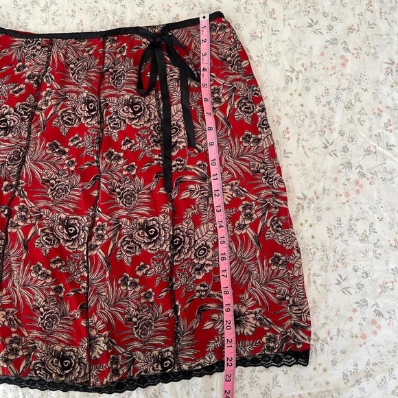 Mesh Y2k Vintage Euro Slip Skirt Roses with Black Lace Bow Tie Lined - Picture 7 of 8